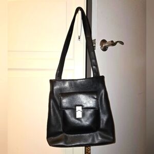 Liz Claiborne black faux leather tote bag,shoulder bag